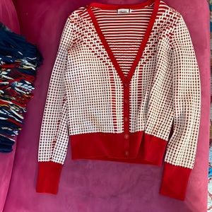 Jeanne Pierre mulberry silk red and white cardigan